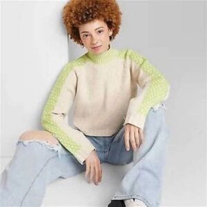 Wild Fable Mock Turtleneck Boxy Pullover Sweater Preppy Light Academia L New